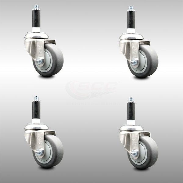 Service Caster 3 Inch 316SS Thermoplastic Rubber Swivel 7/8 Inch Expanding Stem Caster Set SCC-SS316EX20S314-TPRB-78-4 - main